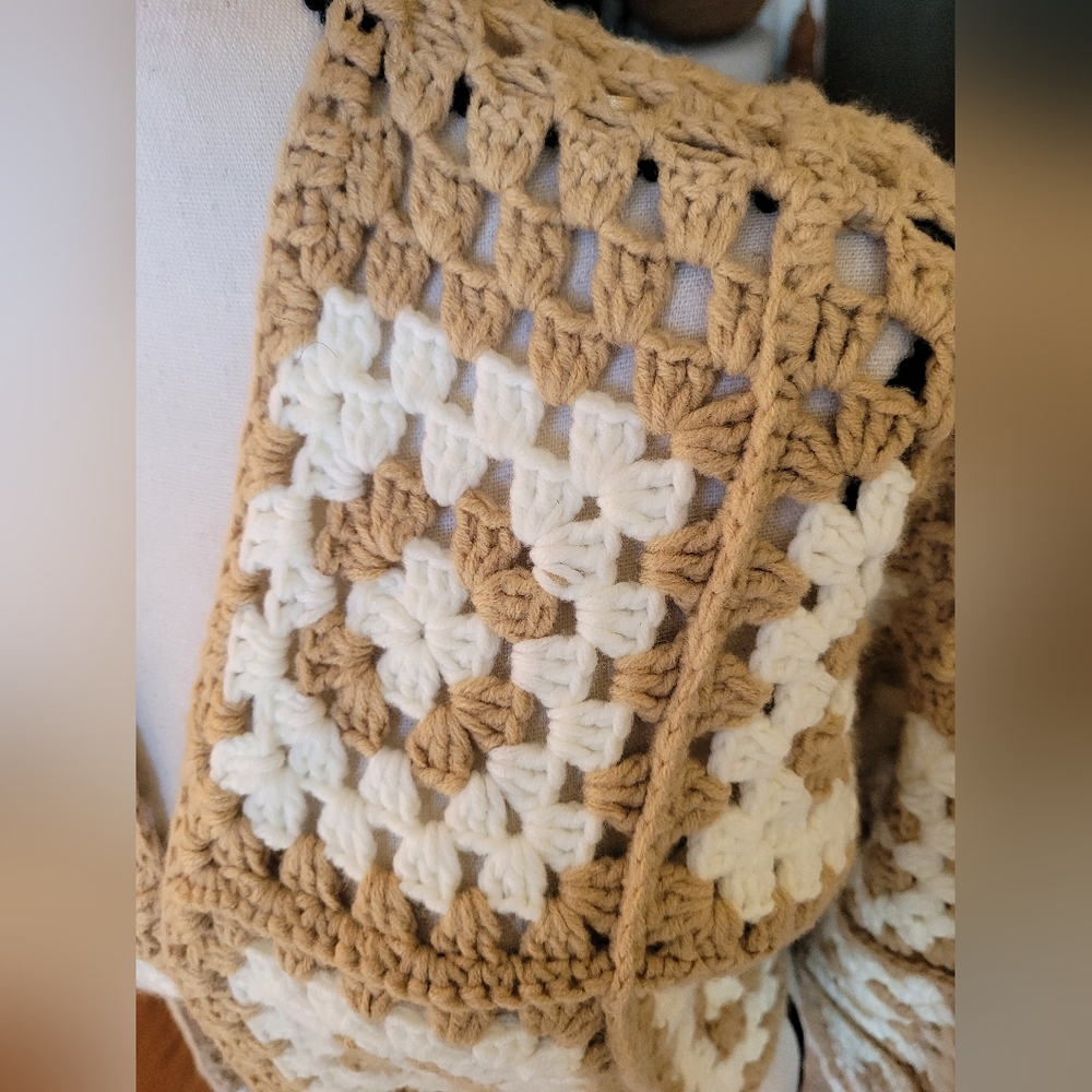 Elan Crochet Cardigan - Cream and Tan - Picture 4 of 6